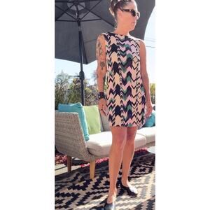 M Missoni Chevron Zigzag V-Neck Sheath Dress Pink Green Purple NWT Size M